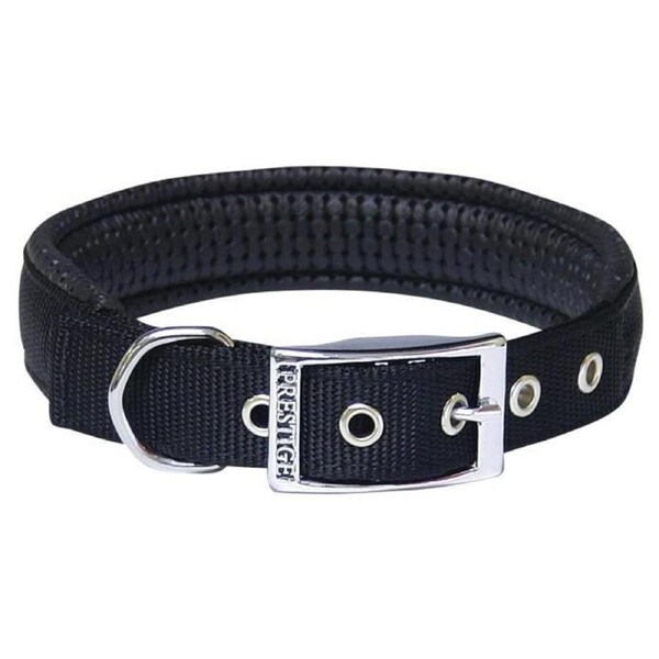 Black Soft Padded Dog Collar - 25mm x 51cm Chrome Plated Buckle (Prestige Pet)