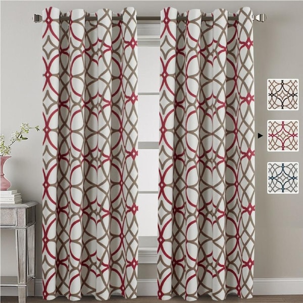 1 Pair Curtains Blockout Eyelet Living Room Curtains for Bedroom, Soft and Thick Geo in Taupe and Brown / 132cm X 243cm