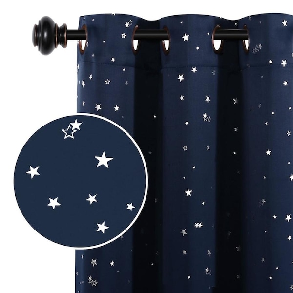 1 Pair Kids Curtains Blockout Eyelet Blackout Kids Bedroom Curtains Star Pattern Glitter Stars in Pink Base / Each Panel: W132cm x D213cm