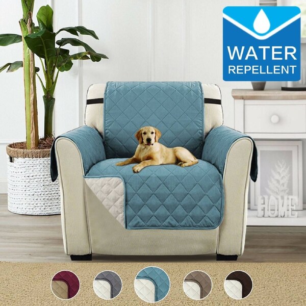 Sofa Covers Couch Cover Protector Water Prevent Quilted Slip Covers with Strap One Seater - 190cm x 165cm / Stone Blue/Beige