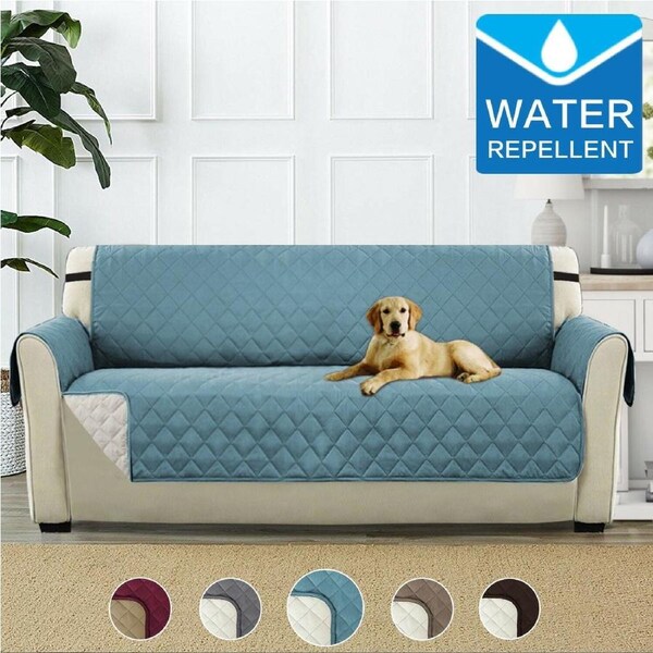 Sofa Covers Couch Cover Protector Water Prevent Quilted Slip Covers with Strap Three Seater - 190cm x 279cm / Stone Blue/Beige
