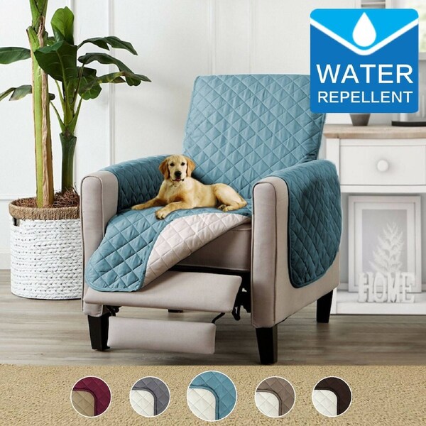 Sofa Covers Couch Cover Protector Water Prevent Quilted Slip Covers with Strap Recliner - 200cm x 173cm / Stone Blue/Beige
