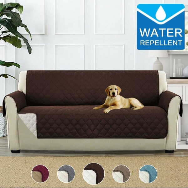 Sofa Covers Couch Covers Protector With Non Slip Straps Reversible Water Prevent Three Seater - 190cm x 279cm / Brown/Beige