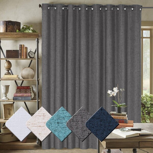 100% Blackout Curtains for Bedroom Linen Textured Double Wide Blockout Curtains Navy / W254cm X D243cm