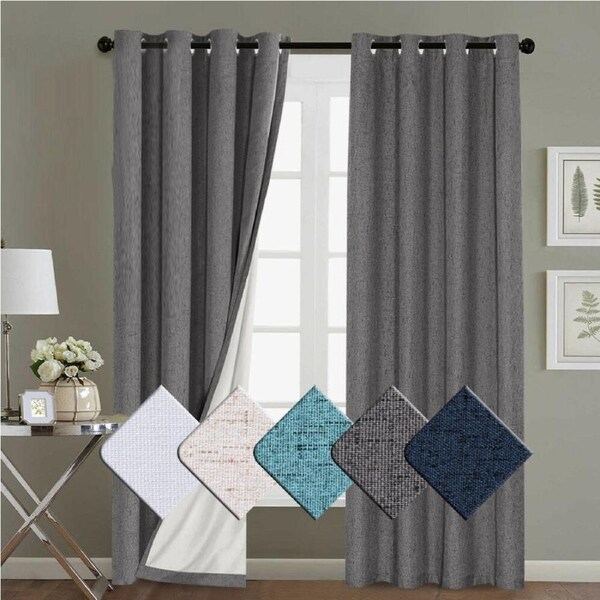 100% Blockout Curtains Pair Rich Linen Textured Full Blackout Curtain Draperies Navy / W132cm X D274cm