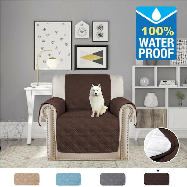 100% Waterproof Sofa Slipcover Non slip Sofa Couch Cover Pet Friendly Quilted Recliner Chair: 56cm x 201cm / Brown