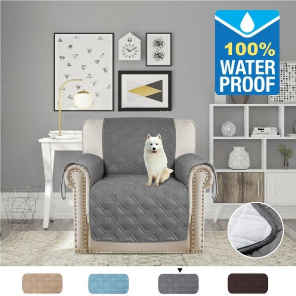 100% Waterproof Sofa Slipcover Non slip Sofa Couch Cover Pet Friendly Quilted Two Seater: 117cm x 191cm / Grey