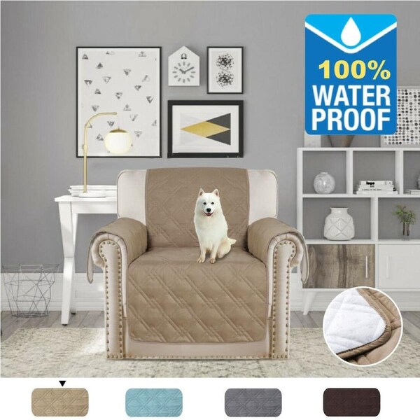 100% Waterproof Sofa Slipcover Non slip Sofa Couch Cover Pet Friendly Quilted Three Seater: 173cm x 191cm / Taupe