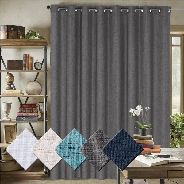 1x Extra Wider 100% Blackout Curtain for Bedroom Linen Textured Blockout Curtain Navy / W254cm X D243cm