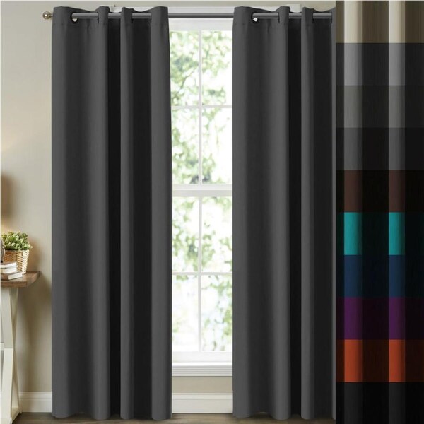 2X Blockout Curtains Blackout Window Curtain Draperies Pair Eyelet for Bedroom Black / 132CM X 183CM