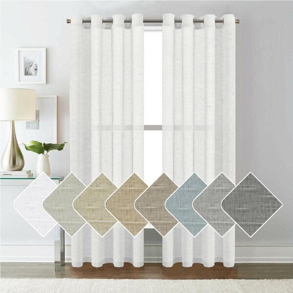 2x Linen Sheer Curtains Living Room Curtains Pair Eyelet Privacy Linen Draperies 2 X W132cm X D243cm / White