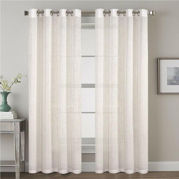2x Natural Linen Curtains for Living Light Filtering Semi Sheer Window Draperies Eyelet | 132x243 CM Natural