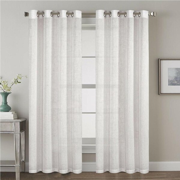 2x Natural Linen Curtains for Living Light Filtering Semi Sheer Window Draperies Eyelet | 132x213 CM White