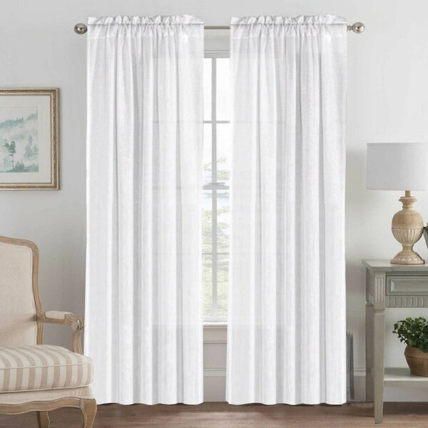 2x Natural Linen Curtains for Living Light Filtering Semi Sheer Window Draperies Rod Pocket | 132x243 CM White