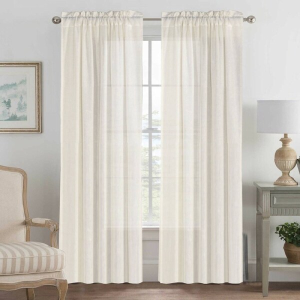2x Natural Linen Curtains for Living Light Filtering Semi Sheer Window Draperies Rod Pocket | 132x213 CM Natural
