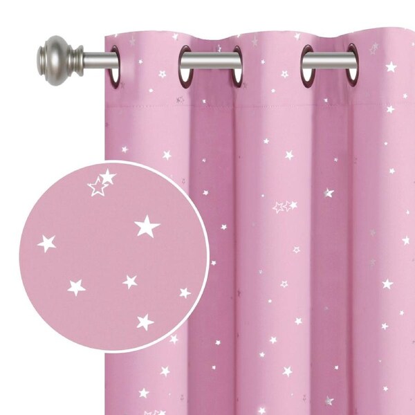 1x Blackout Curtains for Kids Glitter Star Kids Curtains Blockout, Sold Single Pink Silver Stars / W132cm X D160cm