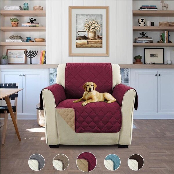 Friendly Plush Reversible Furniture Protector with Elastic Straps 191 CM × 165 CM / BURGUNDYandTAN