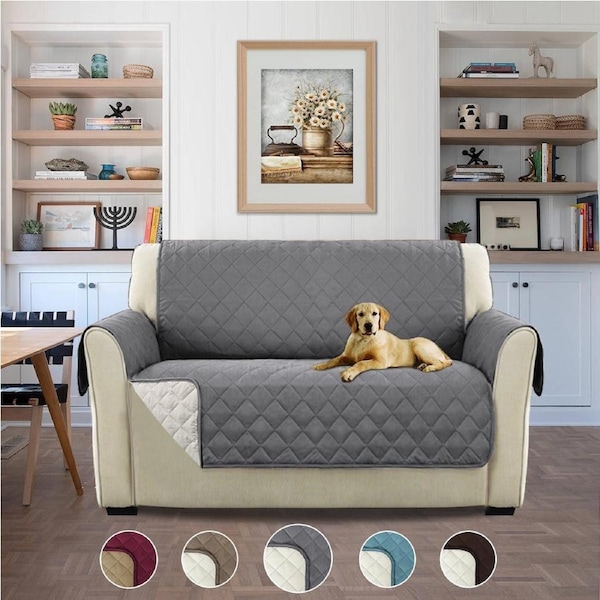 Friendly Plush Reversible Furniture Protector with Elastic Straps 191 CM × 229 CM / GRAYandBEIGE