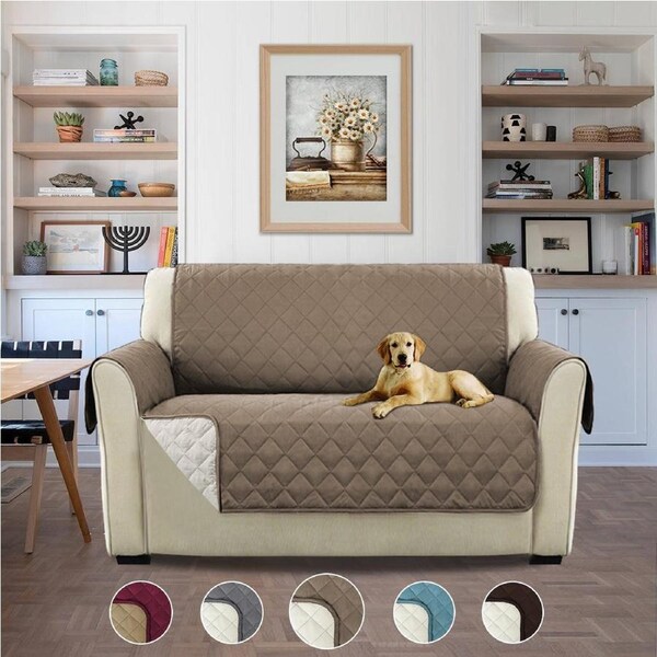 Friendly Plush Reversible Furniture Protector with Elastic Straps 191 CM × 229 CM / TAUPEandBEIGE