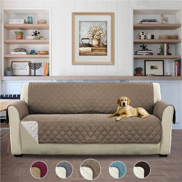 Friendly Plush Reversible Furniture Protector with Elastic Straps 191 CM × 280 CM / TAUPEandBEIGE