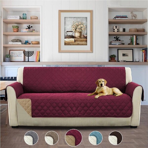 Friendly Plush Reversible Furniture Protector with Elastic Straps 191 CM × 280 CM / BURGUNDYandTAN