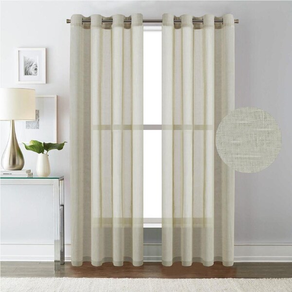 Linen Sheer Curtains/Window Treatments Nickel Grommet Panel Draperies for Living Room, Multi Colour and Size 132 CM × 213 CM / Natural