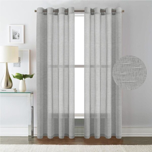 Linen Sheer Curtains/Window Treatments Nickel Grommet Panel Draperies for Living Room, Multi Colour and Size 132CM × 243 CM / Dove Gray