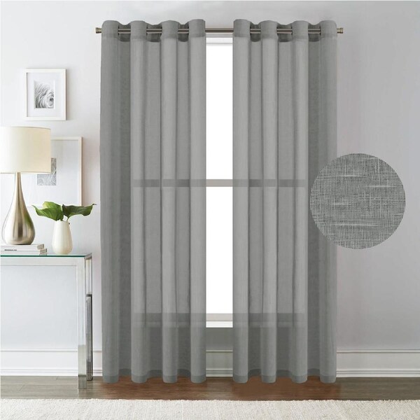 Linen Sheer Curtains/Window Treatments Nickel Grommet Panel Draperies for Living Room, Multi Colour and Size 132CM × 243 CM / Grey