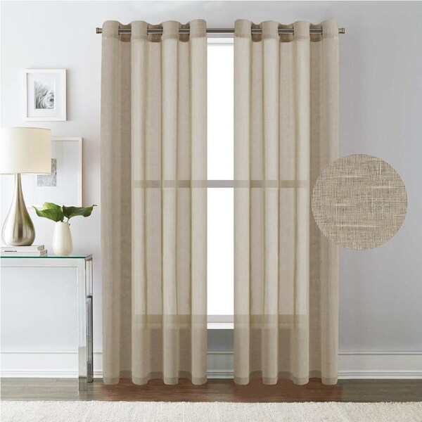 Linen Sheer Curtains/Window Treatments Nickel Grommet Panel Draperies for Living Room, Multi Colour and Size 132CM × 243 CM / Taupe