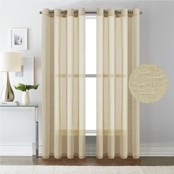 Linen Sheer Curtains/Window Treatments Nickel Grommet Panel Draperies for Living Room, Multi Colour and Size 132 CM × 274 CM / Beige