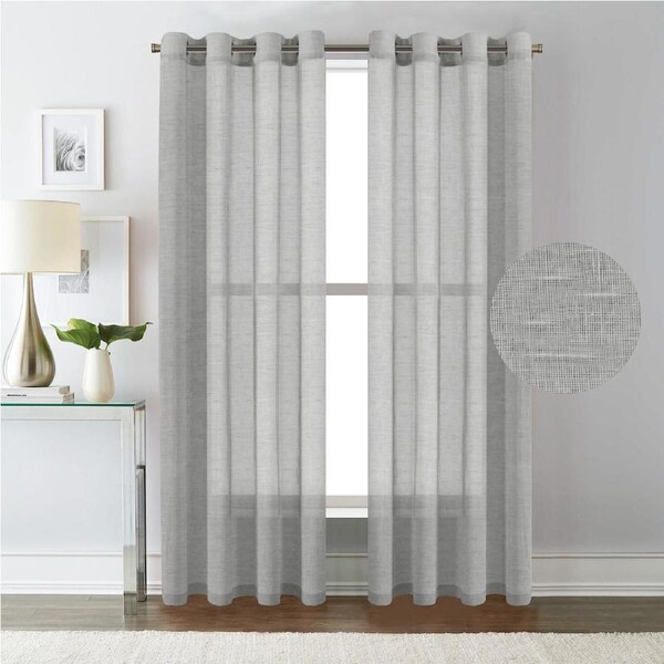 Linen Sheer Curtains/Window Treatments Nickel Grommet Panel Draperies for Living Room, Multi Colour and Size 132 CM × 274 CM / Dove Gray