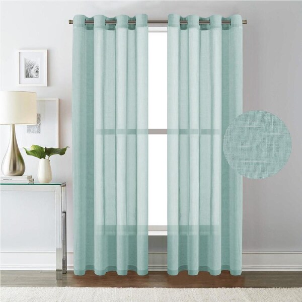 Linen Sheer Curtains/Window Treatments Nickel Grommet Panel Draperies for Living Room, Multi Colour and Size 132 CM × 274 CM / Teal