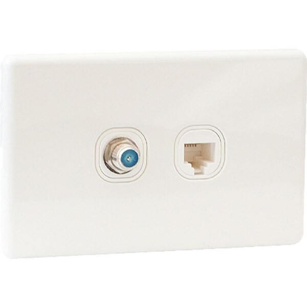 QCE Slimline TV Outlet F Type + Data RJ45 Outlet