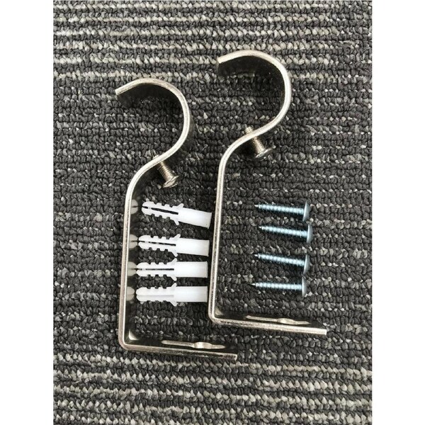 One pair of Heavy Duty curtain rod brackets -- fit 28mm diameter -- Brush Silver
