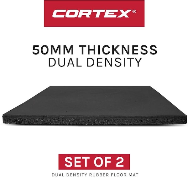 CORTEX Dual Density Rubber Gym Floor Mat 50mm (1m x 1m) Set of 2