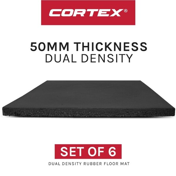 CORTEX Dual Density Rubber Gym Floor Mat 50mm (1m x 1m) Set of 6