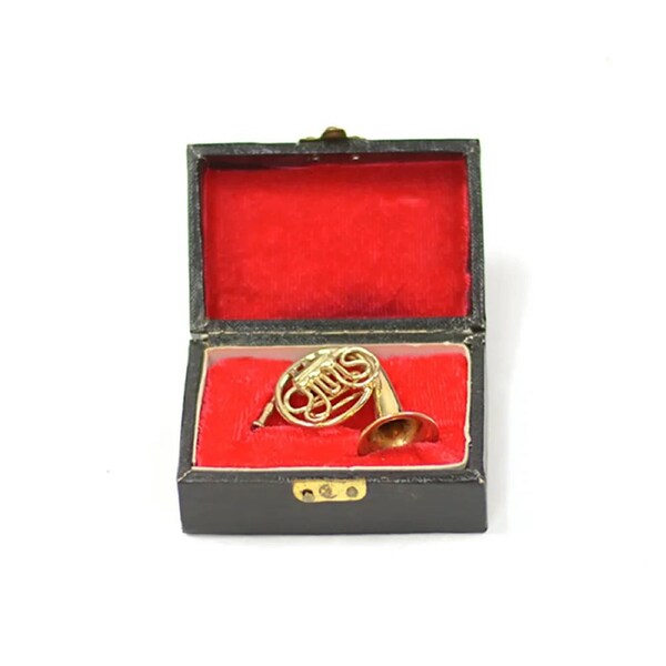 Brass Miniature French Horn in Case - 4cm
