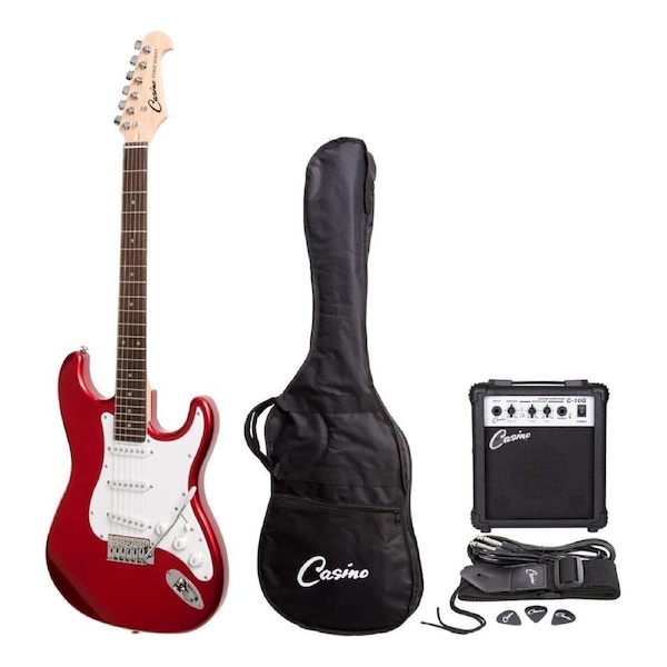 Casino ST-Style Electric Guitar and 10 Watt Amplifier Pack (Transparent Wine Red)