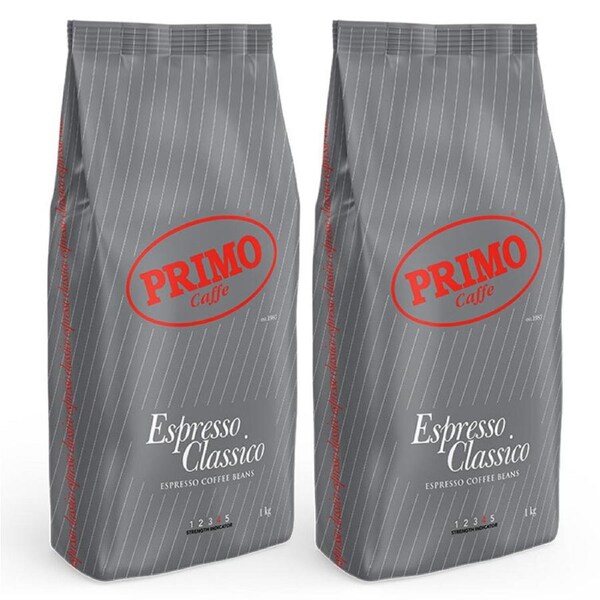 2x Primo Caffe Espresso Classico 1kg Coffee Beans Medium/Dark Roast Ints 4 Drink
