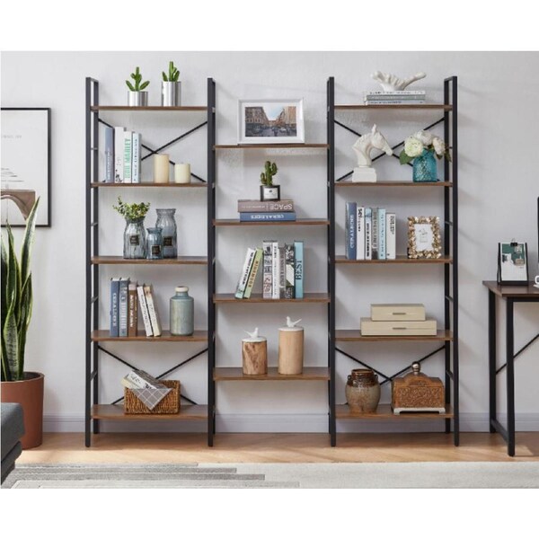 YES4HOMES Industrial Vintage Shelf Bookshelf, Wood and Metal Bookcase Furniture for Home & Officeniture for Home & Office