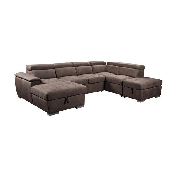 Oasis 4 Seater Fabric Corner Modular Sofa Bed Storage RHF Chaise Ottoman Mushroom Brown