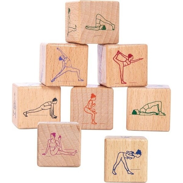 8pc Is Gift 2.8cm Wooden Yoga Fitness/Exercise Poses Dice Set w/ Storage Bag