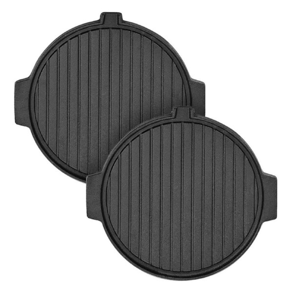 SOGA 2X 30CM Round Cast Iron Korean BBQ Grill Plate with Handles and Drip Lip