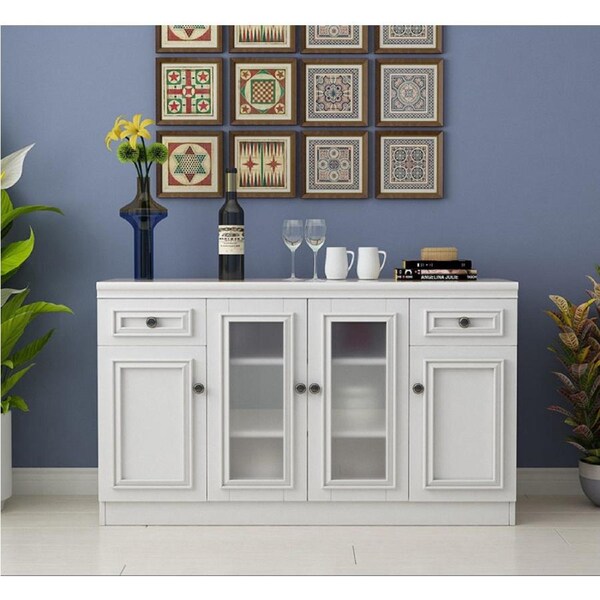 French Provincial Buffet Sideboard Cabinet 2 Drawers 4 Doors Matte White 140CM