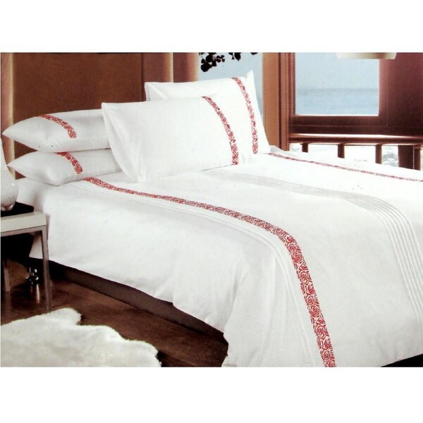 Metropolitan 350TC Haze Red Cotton Embroidered Quilt Cover Set King 245 x 210 cm