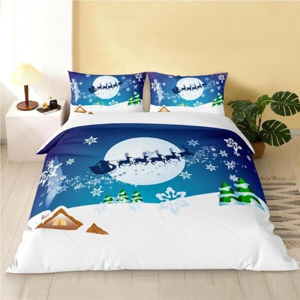 Snow Sledge Santa CHRISTMAS Xmas Design Quilt Cover Set Single