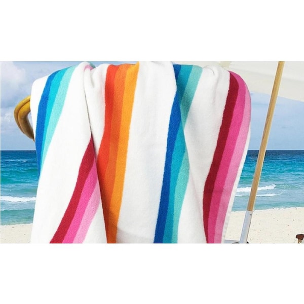 Jacquard Egyptian Cotton Multi-Stripe Beach Towel Twin Pack 70x140cm-2Piece / Silver