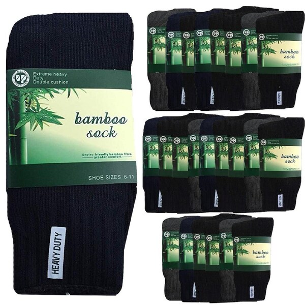 24 Pairs BAMBOO SOCKS Mens Heavy Duty Premium Thick Work Socks Cushion BULK Assorted Colour Pack / 6-11
