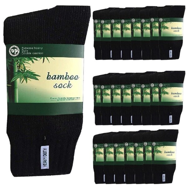 24 Pairs BAMBOO SOCKS Mens Heavy Duty Premium Thick Work Socks Cushion BULK Black / 11-14