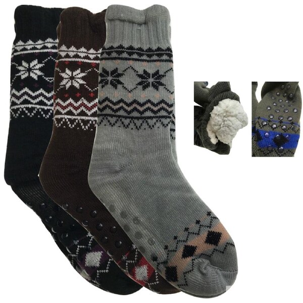 3 Pairs Mens Non Slip Thick Fur Warm Winter Bed Socks Thermal Warm Cushion BULK One Size